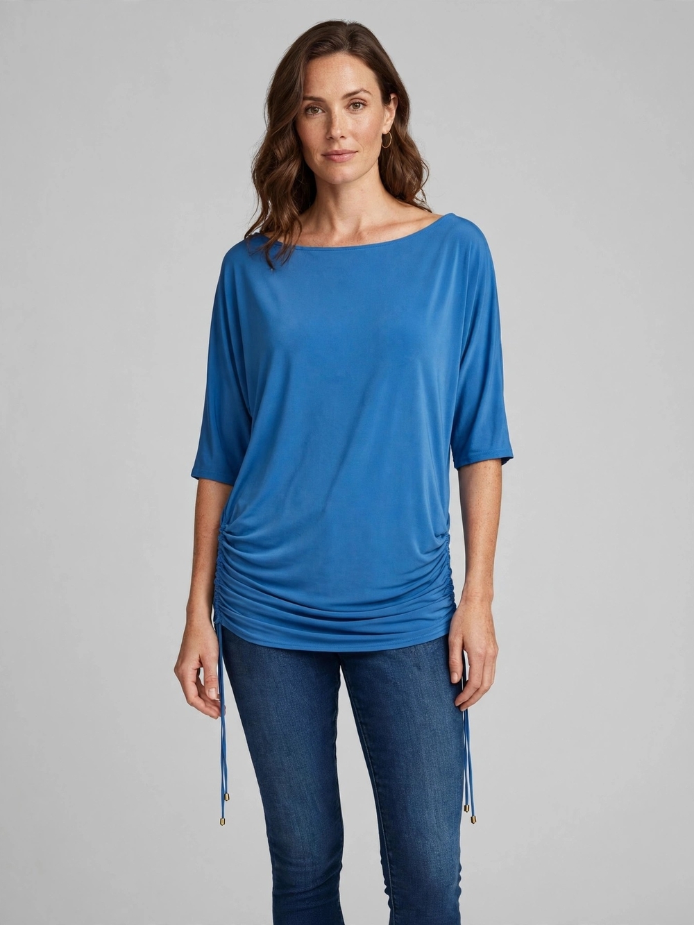 NATORI Colbalt Blue Women's Dolman Sleeve Tunic Top with Side Ties